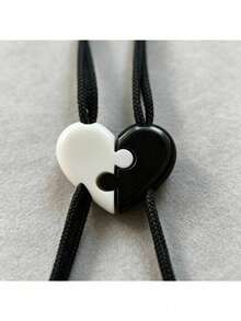 Puzzle Heart-Shaped Drawstring Lock, 2pcs Split Heart Stoppers, Plastic Toggle Buckle, Suitable For Sweatpants, Hoodies, Backpacks, Clothing Accessories, Drawstring Lock Replacement Parts, For Drawstring Repair, Couple Valentine's Day Gift - A - View 9