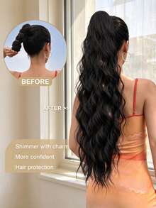 HEYPINK 26 Inch Black Claw Ponytail Extension, Heat Resistant Synthetic Wavy Hair Ponytail, Suitable For Women And Girls For Daily Wear And Party Occasions, Halloween - Black - View 3