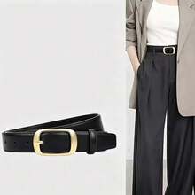 1 Pc Women's Gold Buckle Belt, Solid Color Belt, Simple Denim Belt ...