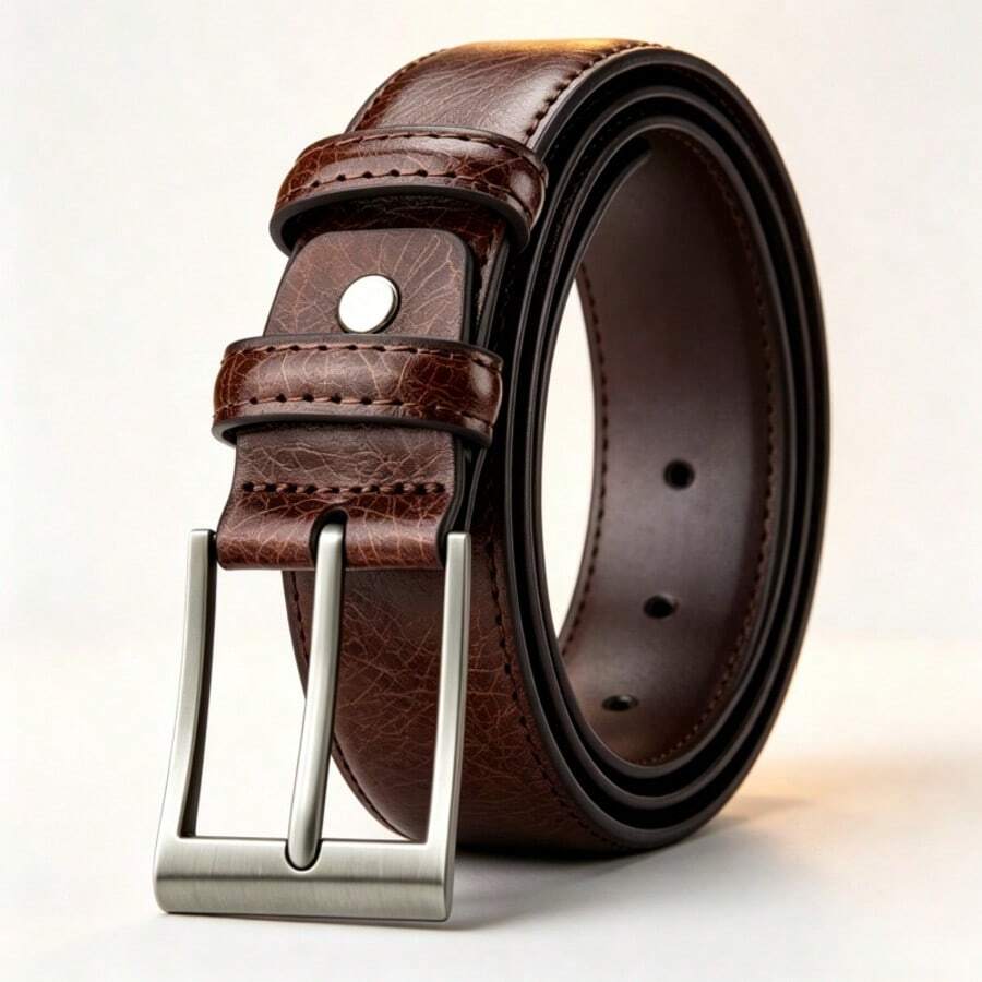 1pc Men's Buckle Belt, Alloy Scratch-Resistant Metal Buckle, Fashion Accessory | Exquisite Appearance | High-Quality Leather, Ideal Gift For Father And Husband - Brown - View 1
