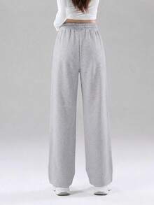 Women's Autumn/Winter New Solid Color Minimalist Y2K Street Loose Casual Home Daily Commute Fashion Korean Style Student Straight Leg Drawstring Tie Wide Leg Long Pants - Grey - View 3