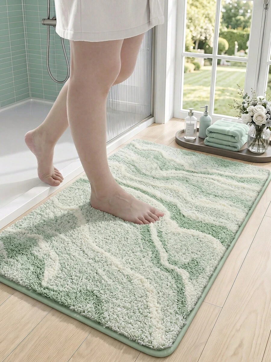 DAJIANG 1PC Bathroom Mats Rugs Flocking Fluffy Floor Geometric Gradient Pattern Rug Bath Mat TPR Backing Non-Slip Carpet For Kitchen,Outdoor, Indoor, Runner Corridor Bedroom Living Room Beside Throw Rugs Washable Rugs Easy Clean Throw Rugs Easy Clean For Bathroom Fall Decor Winter Christmas - Mint Green - View 1