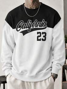 FRACTYR Men's Vintage Sports 23 Number Graphic, California Theme Crew Neck Sweatshirt, American College Style Loose Casual Pullover - White - View 4