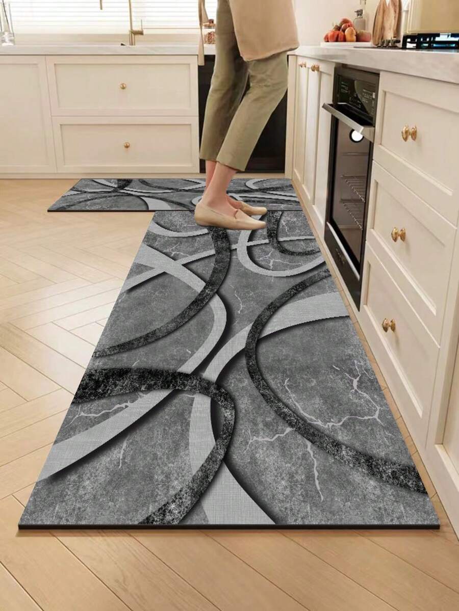 1pc Modern Abstract Curved Marble Pattern Kitchen Rug, 3.5mm Thick, Cuttable, Cushioned Anti-Fatigue, Non-Slip Absorbent Decorative Mat For Kitchen, Bathroom, Entryway, Hallway, Outdoor Garden - Multicolor - View 1