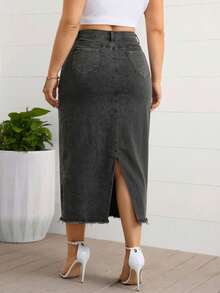 Women Denim Skirts - Dark Grey - View 3