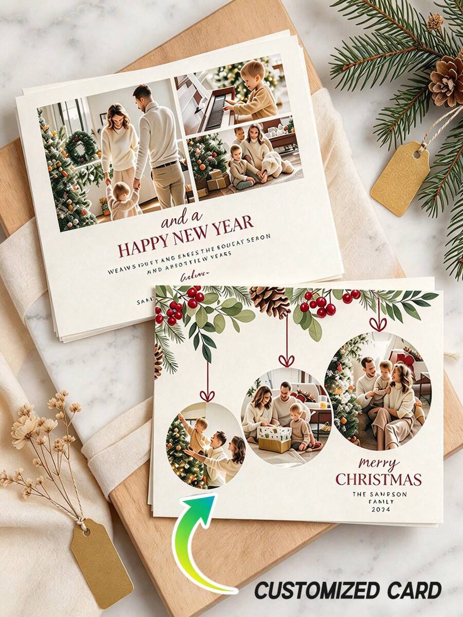 Personalized Photo Christmas Cards, Photo Holiday Cards, Bohemian Style Holiday Cards, Minimalist Christmas Cards, Holiday Cards - Greeting Cards - View 1
