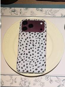 Korean Ins Style Cream White With Black Dots Phone Case Compatible With Apple 18 Pro Max, 17 Pro Max, 15 Pro, 16 Pro, 17 Pro, Matte Soft Full Coverage Anti-Drop Protective Cover For Women - Multicolor - View 2