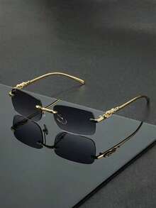 1 Pair Vintage Fashion Rimless Metal High-End Glasses, Suitable For All Seasons, Elegant High-End Unisex Glasses With Leopard Decoration Square Fashion Glasses, Unisex - Multicolor - View 2