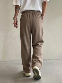 Men's Casual Long Pants, Corduroy Fabric, Perfect For Outdoor Wear, Drawstring Elastic Waist Design, Fashionable Pants For Travel, Leisure, And Sports - Mocha Brown - View 9