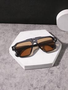 1 PC Men's Casual Simple Aviator Fashion Glasses Double Beam Frame Solid Color Lens Lightweight For Weekend Leisure Trip Commute With Glasses Box - Multicolor - View 3