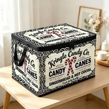 1pc 2D Foldable Zipper Storage Bag, Kringle Candy Co Pattern Print, Thickened Large Capacity Organizer With Reinforced Handle, Suitable For Clothing, Bedding, Cosmetics, Closet, Under Bed Storage, Car Trunk, Office Moving. - View 4