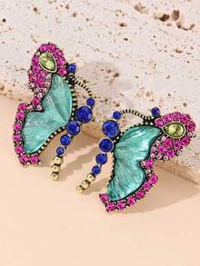 Maillard Style Glass Inlaid With Diamonds, Butterfly Retro Exaggerated, Niche Temperament, High-End Ear Accessories For Women - Multicolor - View 6