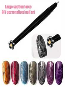 4Pcs Dual Head Nail Art Cat Eye Tool, Plum Blossom Tip Nail Styling Stick, Create Various Beautiful Nail Patterns - Black - View 2
