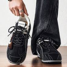New Men's Colorblock Thick Sole Casual Running Shoes, Breathable, Vintage Street Style, Suitable For All Seasons - Black - View 3