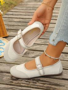 1 Pair Colorblock Patchwork Preppy Style Buckle Vintage Ballet Home Slippers, Suitable For All Seasons - Beige - View 6