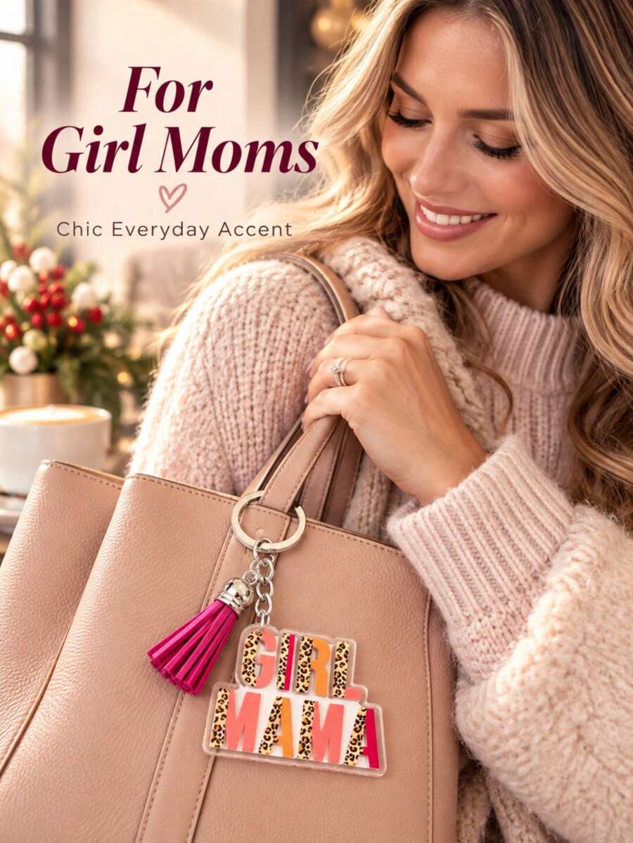 1pc Girl Boy Tassel Keychain, Mother's Day Gift, Transparent Acrylic Keychain Suitable For Giving To Mothers, Holiday Gift, Birthday Gift - Multicolor - View 1