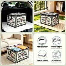 1pc 2D Foldable Zipper Storage Bag, Kringle Candy Co Pattern Print, Thickened Large Capacity Organizer With Reinforced Handle, Suitable For Clothing, Bedding, Cosmetics, Closet, Under Bed Storage, Car Trunk, Office Moving. - View 7