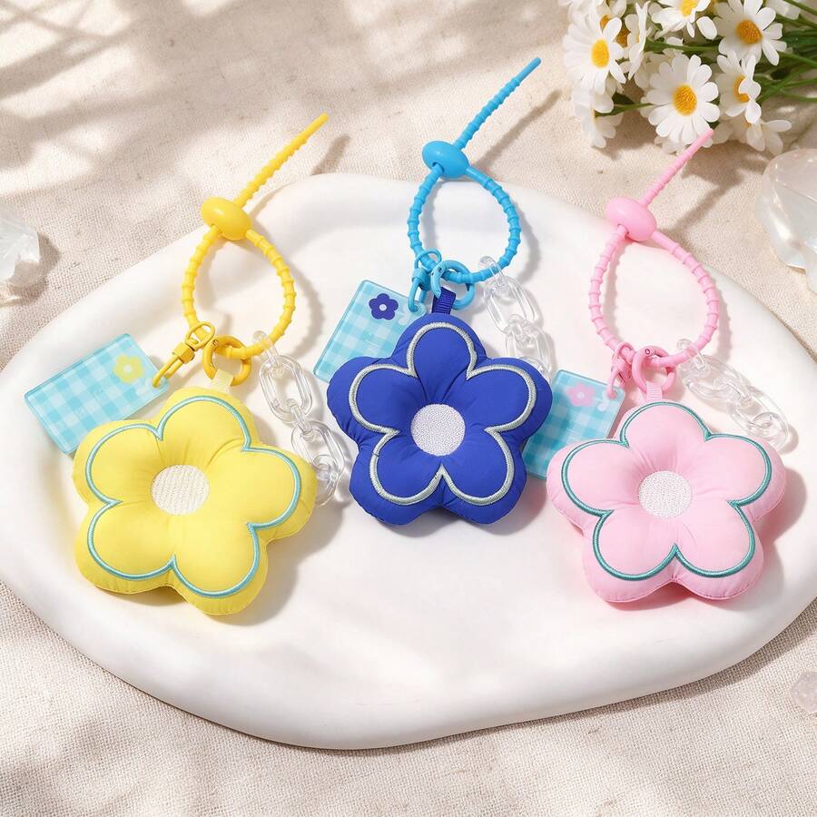 1Pc Cute Y2K Padded Flower Keychain, Aesthetic Colorful Acrylic Chain Pendant, Kawaii Coquette Keyring For Women Girls - Multicolor - View 1