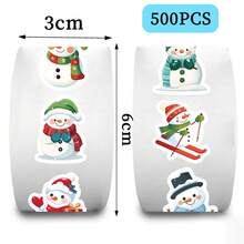 500Pcs Cute Snowman Christmas Stickers, Cartoon Santa Hat Scarf Roll Decals For Gift Wrap, Envelopes, Cards & Holiday Decor - 500 Pcs/roll - View 7