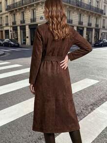 Ladies' Autumn Elegant Solid Color Collar Belt Long Sleeve Coat Office - Chocolate Brown - View 10