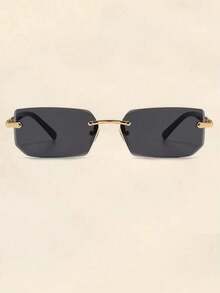 Men's Square Frameless Gold Frame Black Hip-Hop Fashion Glasses, Retro Fashion Design, Outdoor Travel Driving Sun Protection Premium Fashion Glasses - Multicolor - View 3
