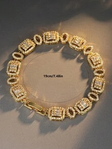 1pc Luxury Copper Material Multi-Style Pave Zirconia Bracelet For Women, Evening Party, Wedding, Anniversary Gift Jewelry - Yellow Gold - View 4