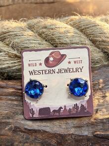 Western Cowboy Style Round Rhinestone Stud Earrings, Vintage Southwestern Single Shiny Crystal Exaggerated Stud Earrings For Women, Cowboy Rodeo Country Music Festival Party Jewelry Gift, Suitable For Daily Wear, Dates, Theme Parties, Will Surely Receive Many Compliments From Friends After Wearing - Round Earrings - View 7