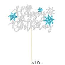 1Pc/40Pcs/41Pcs/Set Happy Birthday Cake Topper Set Silver Blue Glitter Snowflake Cupcake Toppers Winter Birthday Party Cake Decorations For Birthday Party Supplies - Multicolor - View 8