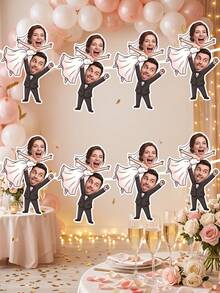 4/8/12pcs Personalized Custom Photo Cutout Wedding Banner Bunting,Custom Face Hanging Garland,Anniversary Gift,Newlyweds Bride Groom,Wedding Reception - Multicolor - View 6