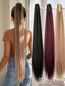 HEYPINK 38-Inch Extra Long Straight Synthetic Hair Ponytail Extension, Ombre Brown To Burgundy Black, Claw Clip Ponytail Hair Accessory Suitable For Women Party And Daily Use, Halloween - Dark Brown - View 3