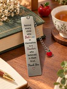 Thank You Teacher Metal Bookmark, Apple Charm Engraved Teacher Quote Bookmark, Teacher Appreciation Gift Book Marker - Multicolor - View 6