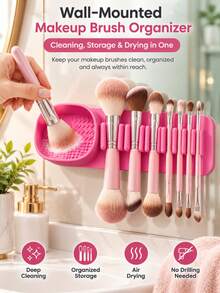 1pc--Suction Cup Wall-Mounted Silicone Makeup Brush Holder--Makeup Brush Drying Rack And Storage Organizer Suitable For Bathroom, Vanity And Shower - Flexible And Easy To Install, Multiple Colors Available - Multicolor - View 1