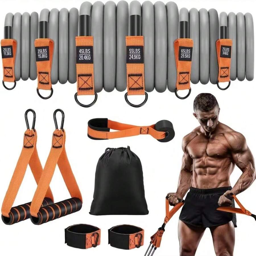 11-Piece Heavy Duty Resistance Band Set (Includes Handles) - For Strength Training, Muscle Building, Yoga And Home Fitness