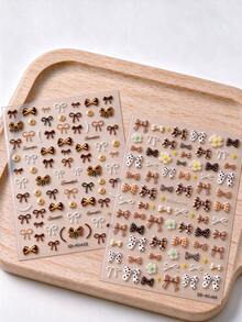 2 Sheets Fall Bow Nail Stickers, Cute Brown Bowknot Daisy & Button Nail Art Decals, Autumn Theme Manicure Decorations, DIY Nail Design Accessories For Women - Multicolor - View 5