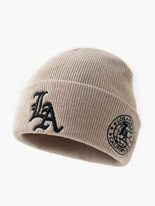 1pc Unisex Fashion Deformed A Logo Embroidered Brimless Knit Beanie Hat, Woolen Cap For Autumn/Winter Daily Warmth And Travel Outfit - A - View 2