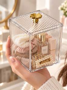 Clear Acrylic Box Jewelry Cosmetic Storage For Women Makeup Organizer Pad Lipstick Earring Ring Desktop Vanity Countertop Elegant Transparent Home Storage Container For Dressing Table Room Home Bathroom Kitchen Decor Travel Essentials Accessories - Multicolor - View 3