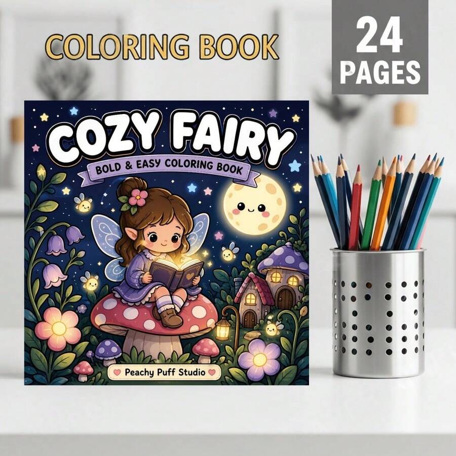 1pc Warm Fairy Coloring Book, Cute Fairy, Reading, Mushroom House, Moon ...