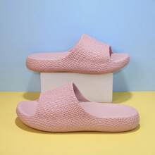 New Couple Indoor 3D Printed Pattern Soft Sole Slippers, Comfortable Odorless Anti-Slip Non-Stink EVA Material Bathroom Shower Home Slippers, Fashion Design Home Slippers Anti-Slip Wear-Resistant Dual-Use Beach Strap Slides - Pink - View 3