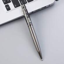 1pc Metal Ballpoint Pen With Black Ink, Silver Barrel And Blue-Green Star Pattern Cap, Smooth Writing, Fashionable Business Gift Pen, Suitable For Students And Office Workers Daily Writing - 3010Q - View 12