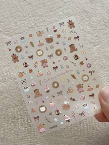 Cartoon Dessert Bear Nail Stickers, 3D Embossed Cake, Donut, Bow Cute Style Nail Decals - Multicolor - View 12
