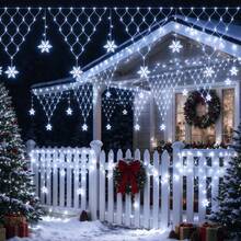 1-Pack USB Snowflake Pendant Triangular Mesh Lights – 8 Modes, Decorative Ambient Lighting For Christmas & New Year Parties; Suitable For Eaves, Railings, And Camping – LED String Lights Perfect For Christmas, Thanksgiving, And Winter Ambiance - Snowflake Triangle Mesh Eave Light - View 9