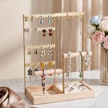 1pc French Luxury Vintage Wooden Desktop Jewelry Organizer Rack, Earring & Necklace Display Stand, Minimalist Nordic Style Jewelry Storage Rack - Multicolor - View 10