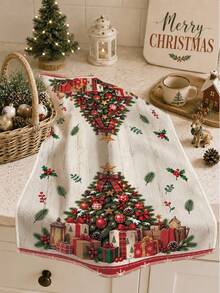 2PCS Kitchen Towel, Christmas Santa Claus & Christmas Tree Pattern Kitchen Towel Dish Cloth, American Vintage Style 40*60cm Rectangular Soft Microfiber Cleaning Kitchen Towel, Perfect For Kitchen, Dining Room And Bathroom Use, Kitchen Decor, Home Decor, Neighbor Housewarming Gift, Dish Cloth - Multicolor - View 2