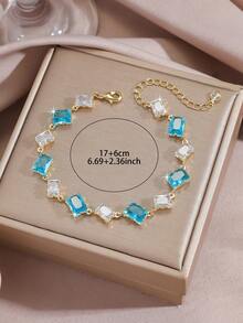 1pc Luxury Rhinestone Zirconia Diamond Rhombus Bracelet For Women, 2 Colors Available, Summer Fashion Beach Accessory, Suitable For Daily Wear, Office Commute, Small Gift For Female Friends - Exquisite Bracelet - View 6