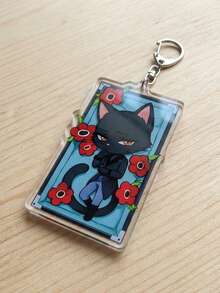 1/6pcs Gothic Coffin Sleeping Cat Acrylic Keychain, Dark Aesthetic Gothic Style, Floral Tombstone Frame & Anime Cat Girl Cat Design, Backpack & Shoulder Bag Charm, Car Key Ring Accessory, Ideal Gift For Cat Lovers & Anime Fans - Multicolor - View 11