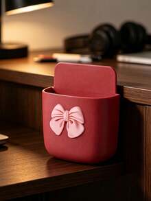 Cute Bow Wall-Mounted Storage Box, Adhesive/Screw Installation, Multi-Functional Plastic Storage Box, Suitable For Bedroom, Can Store Phone, Remote Control, Space-Saving Small Item Decorative Organizer - Multicolor - View 14