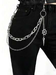 1pc Halloween Gothic Dark Style Pants Chain, Pointed Bird Head & Ship Wheel Design, Personalized Hip-Hop Pants Accessory - Multicolor - View 3