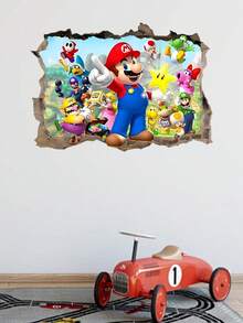 MASSDI Classic Video Game Themed Cracked Hole Wall Art Sticker, Lifelike Through Wall Visual Effect, Waterproof Self-Adhesive Decal, Simple Installation, Great For Game Corner Refresh, Living Room Accent Wall And Event Background Decor - Wall Sticker - View 2