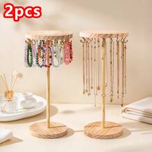 2pcs 12/18 Hooks Wooden Jewelry Storage Rack, Necklace Earring Bracelet Ring Display Stand With Metal Hooks, Desktop Storage Tree, Suitable For Vanity, Bedside Table, Bedside, Bohemian Minimalist Home Decor, Perfect Gift For Women, Space-Saving - X-32 - View 1
