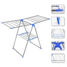 Foldable Clothes Drying Rack, Gullwing Stainless Steel Laundry Airer, Portable Space Saving Indoor Outdoor Garment Rack With Shoe Shelf For Balcony, Apartment, Laundry Room - A - View 5